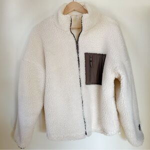 Fabletics Sherpa Fleece Jacket Cream Zip Up Cozy Teddy Pullover Size S